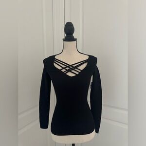 Free People Black Crisscross Long Sleeve Top